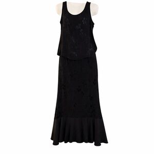 Vintage Y2K Black Burnout Floral 2 Pc Set Sz M Minimalist 90s Maxi Skirt Set